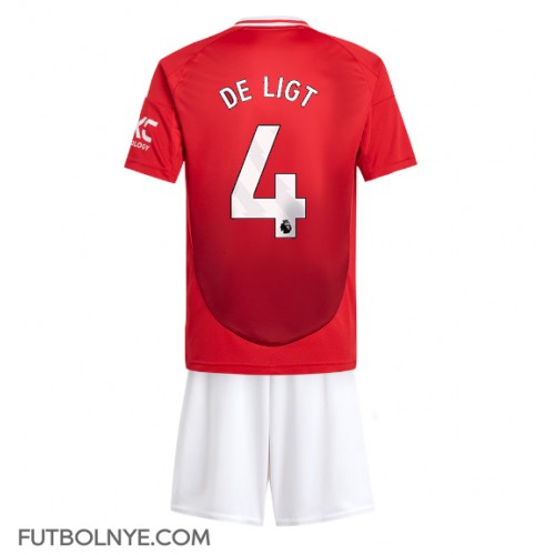 Camiseta Manchester United Matthijs de Ligt #4 Primera Equipación para niños 2024-25 manga corta (+ pantalones cortos)